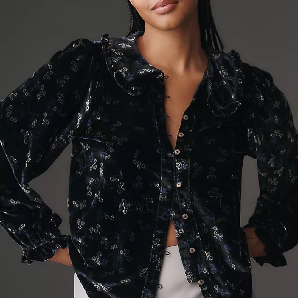 Nwot Pilcro keira Black with Blue Velvet Blouse - Picture 5 of 7
